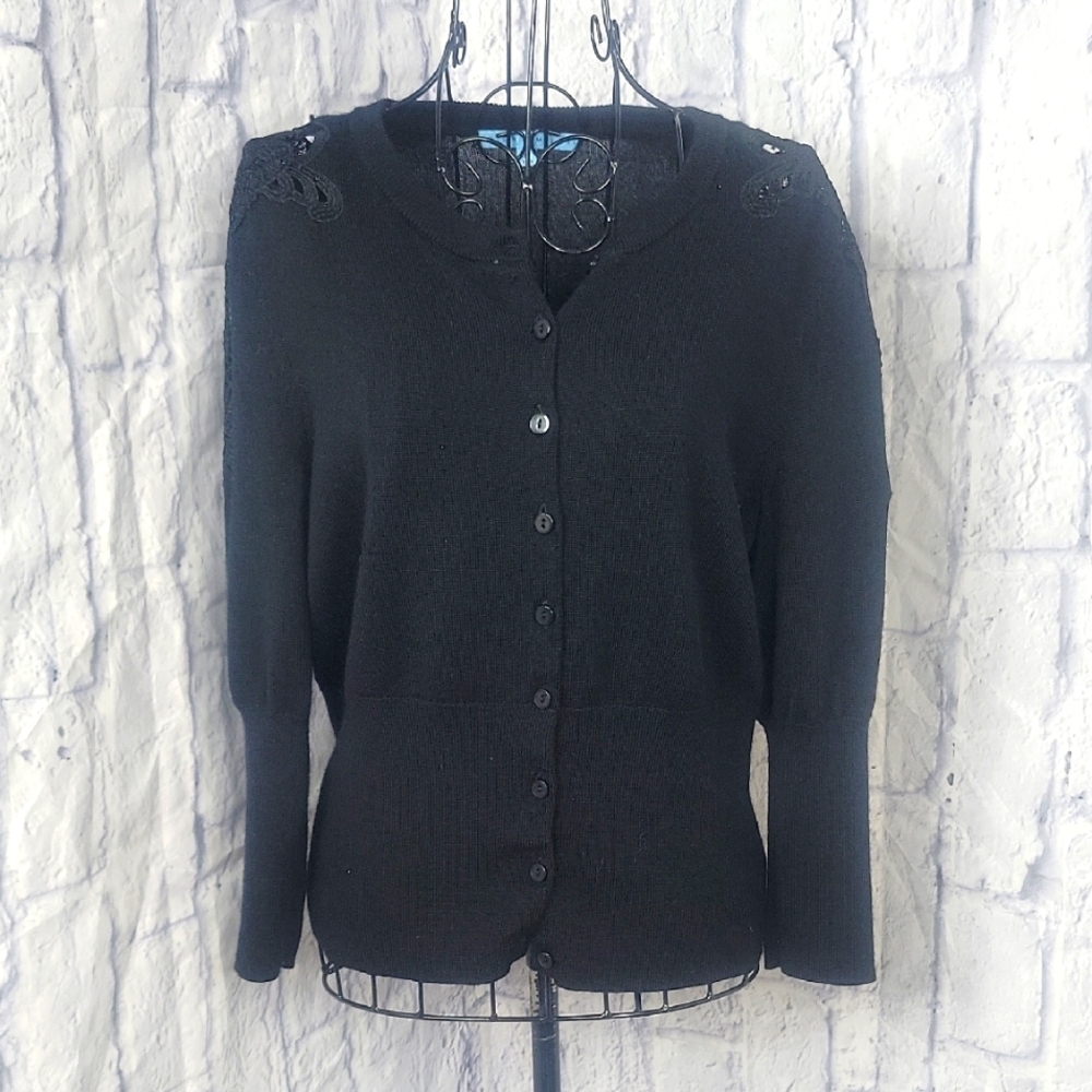 ANTONIO MELANI Part Wool‎ Black Cardigan Sweater Medium